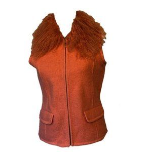 Lisa Int'l Wool Mongolian Lamb Collar Coral Vest S